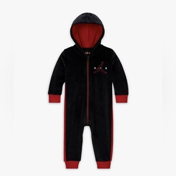Nike Jordan Air Baby Black/Red Full Zip Velour Tricot zip up Size 18m - Picture 1 of 7